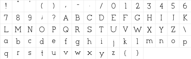Cyen Regular  glyph index