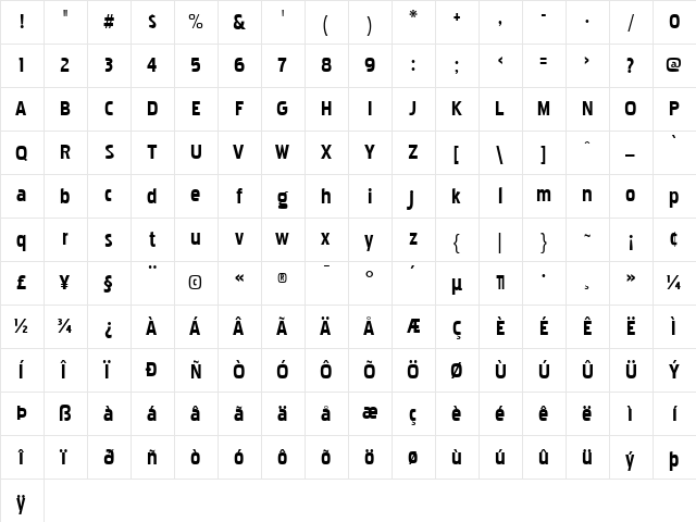Pakenham Bold  glyph index