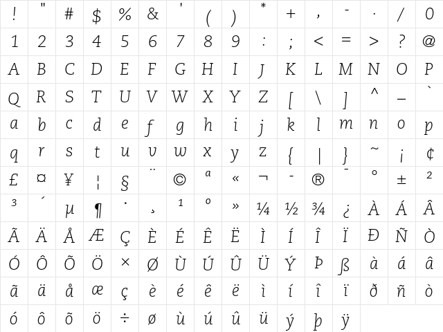 PMN Caecilia 46 Light Italic  glyph index