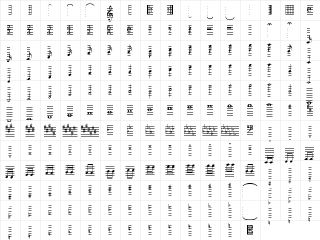 MusiQwikB Regular  glyph index