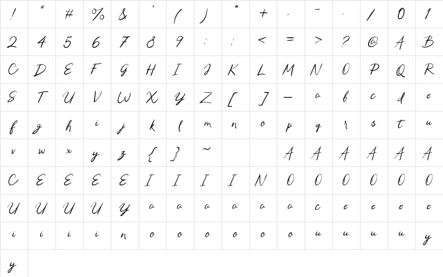 Samantha Brandon Regular  glyph index
