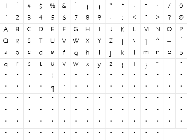 Presence21 Regular  glyph index