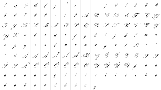 HogarthScriptEF Regular  glyph index