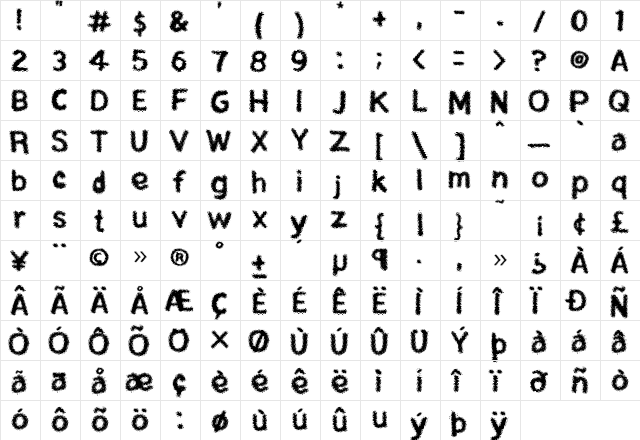 rita Regular  glyph index