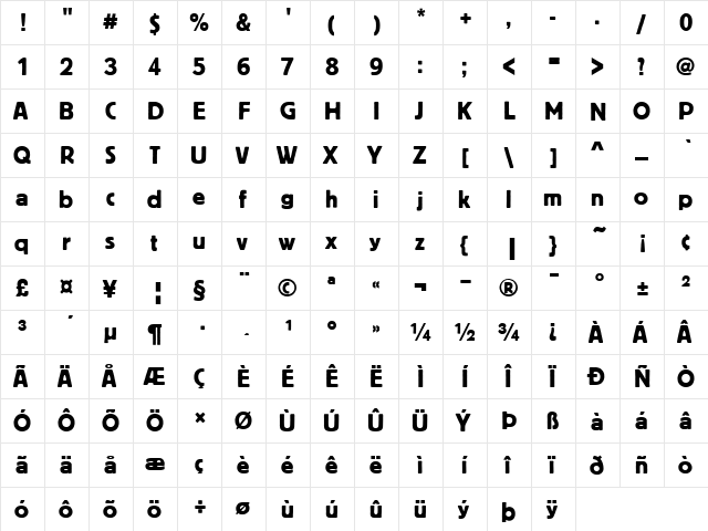 Block T Regular  glyph index