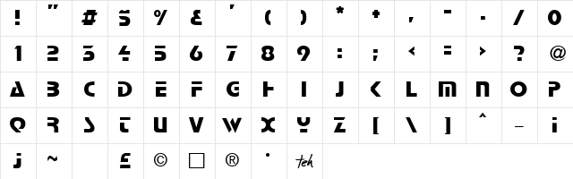 Comaro Normal  glyph index