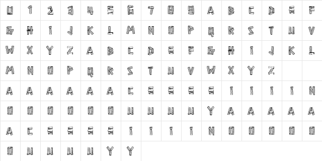 Woody Wood Regular  glyph index