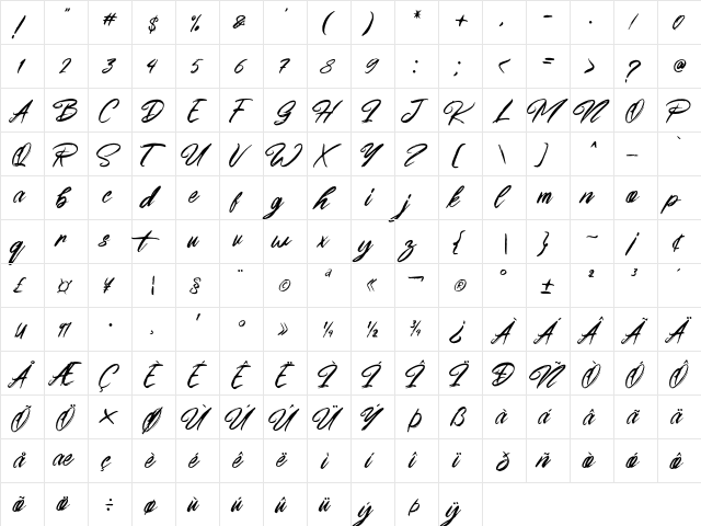 Young Blood Solid Free Regular  glyph index