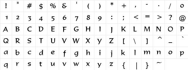Beemer Regular  glyph index