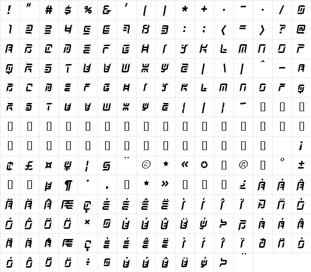 JapanKnees Regular  glyph index