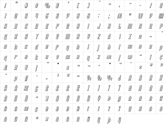 Darklighter 3D Italic Italic  glyph index
