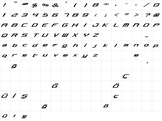 PCLifeWide Glide Regular  glyph index