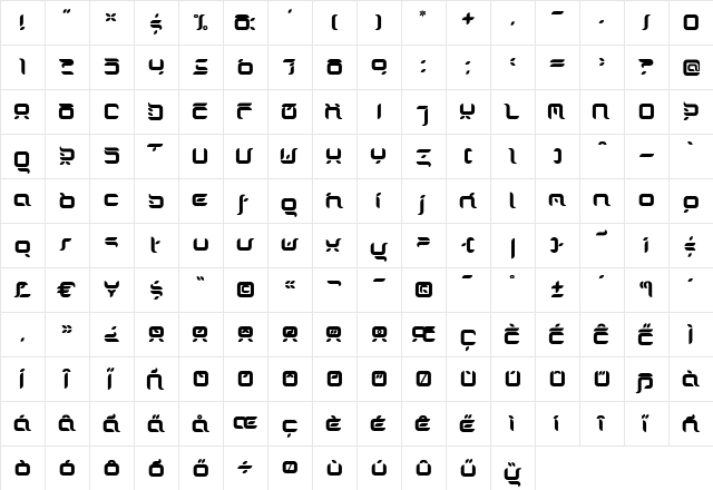 DorisOrange Regular  glyph index