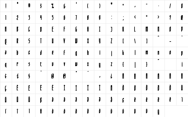 Leaflet Bold Regular  glyph index