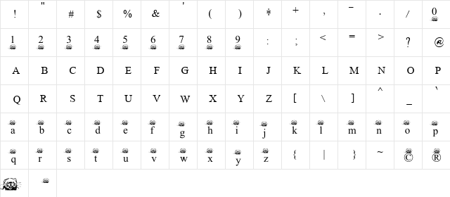 FerretsRTopsLowercase Regular  glyph index