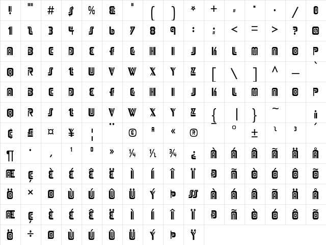Adriator Regular  glyph index