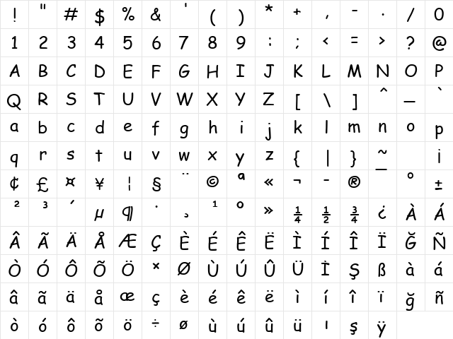 TR Comic Sans MS Regular  glyph index