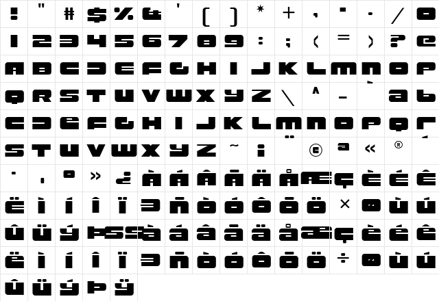Rustproof Body Regular  glyph index