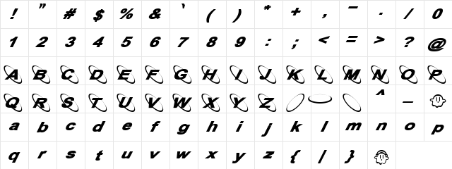 Orbitto Regular  glyph index