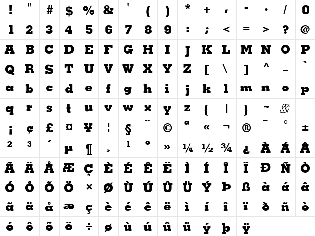 Jaak Black SSi Extra Bold  glyph index