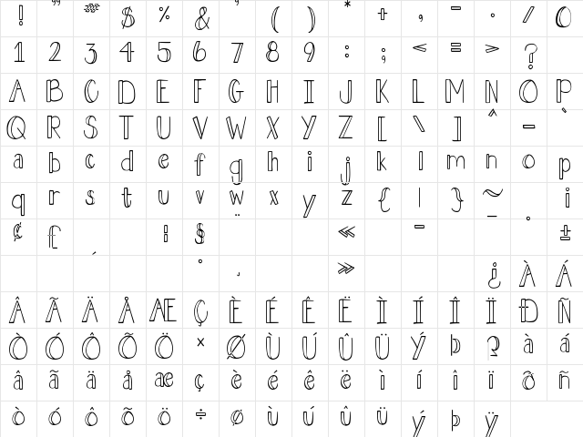 DJB Holly Jolly Regular  glyph index