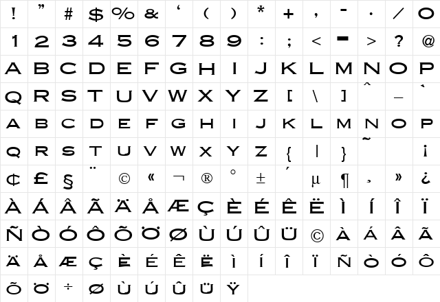 CopperBlackDB Normal  glyph index