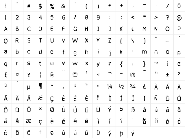 Jupiter Jellyrock Regular  glyph index