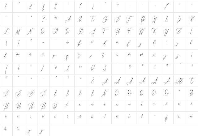 Bridgesty Regular  glyph index