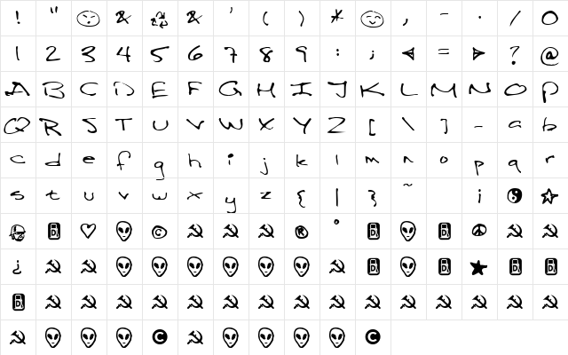 Panzer Regular  glyph index
