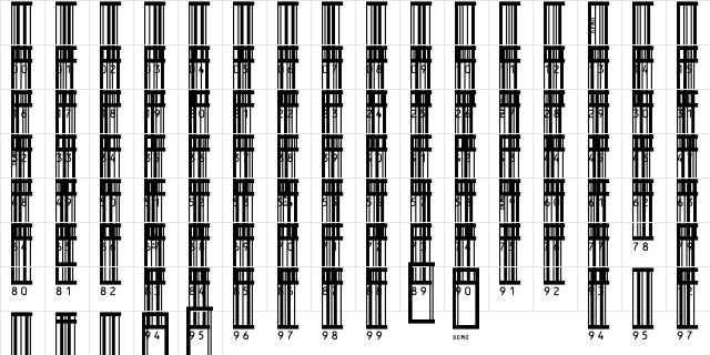 IDAutomationSBHI25M Regular  glyph index