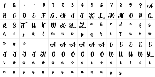 Aliando Rocky Regular  glyph index