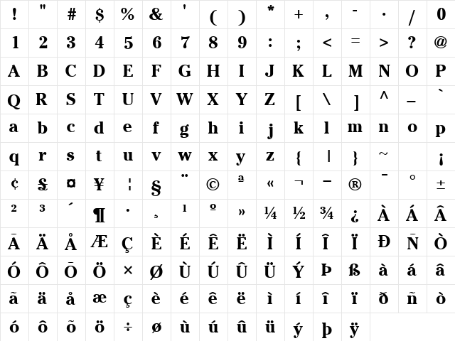 CheltenhamSSK Bold  glyph index