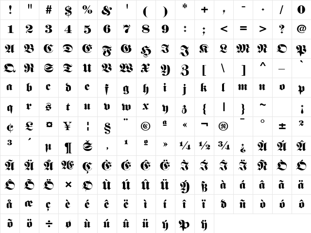 PerkleSSK Regular  glyph index