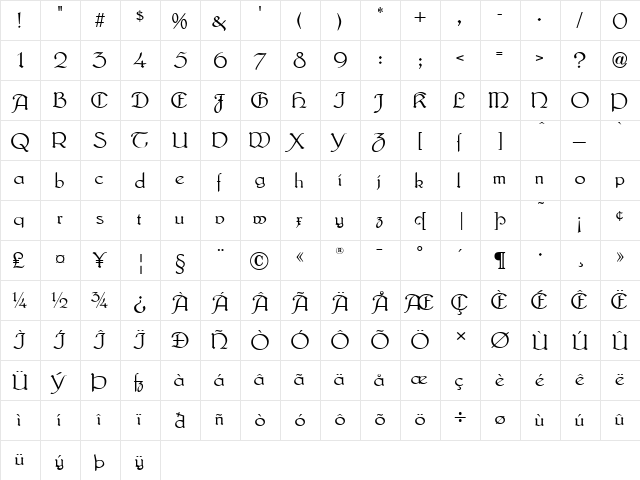 Lautenbach Alternate  glyph index