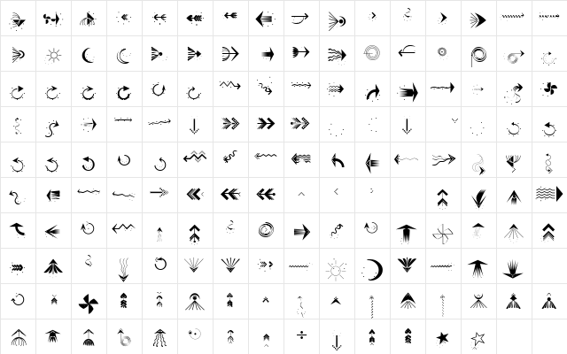 PfeileThree Regular  glyph index