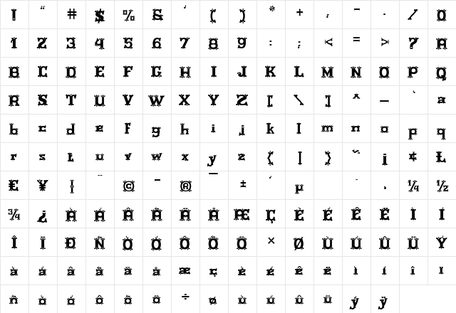 Rio Mesa Regular  glyph index