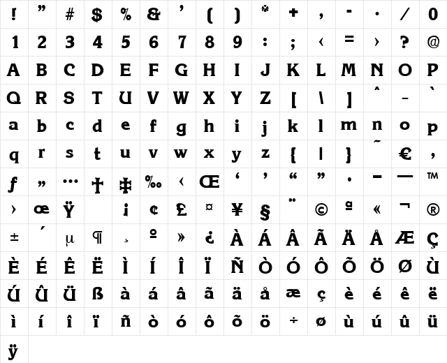 Korinth-Bold Regular  glyph index