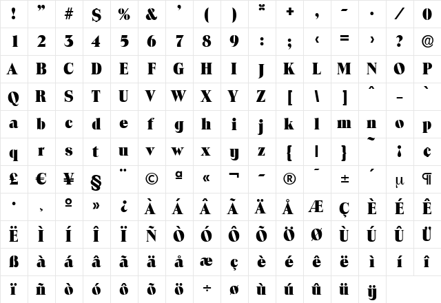 RalphBecker-Heavy Regular  glyph index