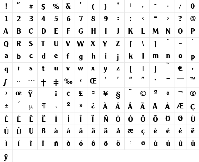 Cleargothic-DemiBold Regular  glyph index