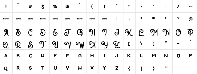 Clarkson demo Regular  glyph index