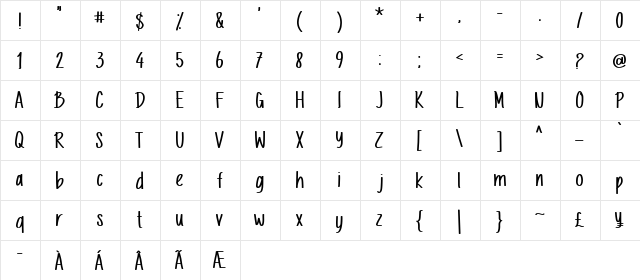 Letternesia Regular  glyph index