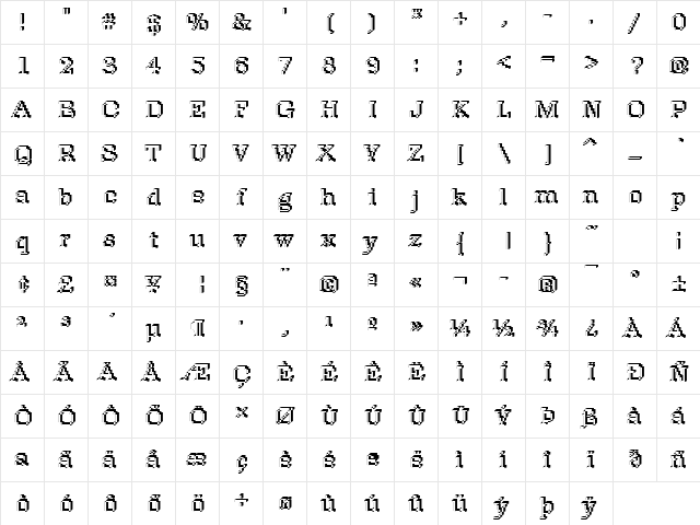 Rough15 Becker Regular  glyph index