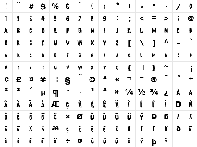 Drooping Regular  glyph index