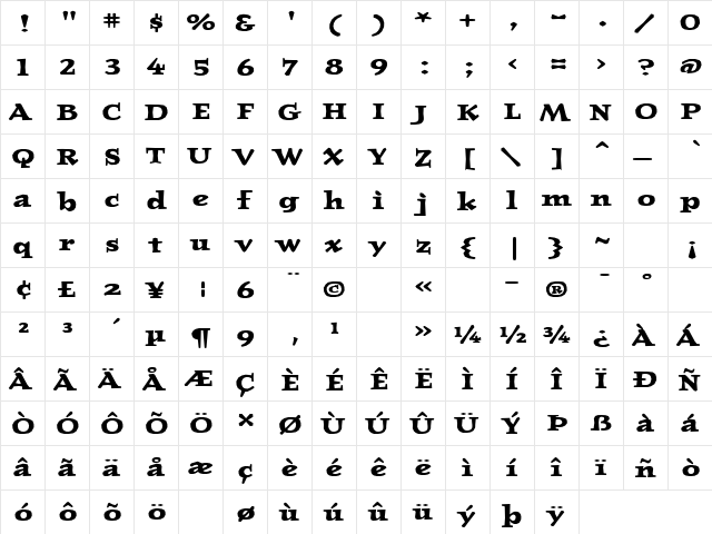 JournalUltraBoldLining Bold  glyph index