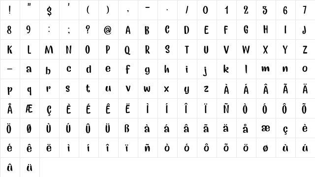 Earworm DEMO Regular  glyph index