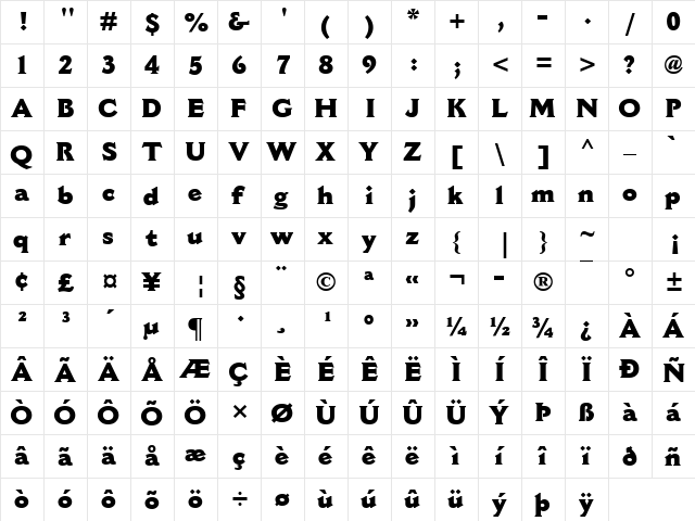 Cantoria MT ExtraBold Regular  glyph index