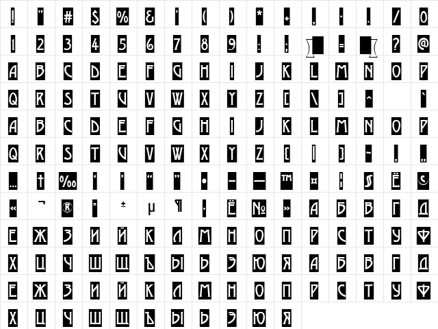 a_ModernoSl Normal  glyph index