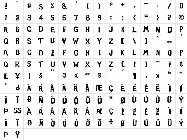 Evil Of Frankenstein Regular  glyph index