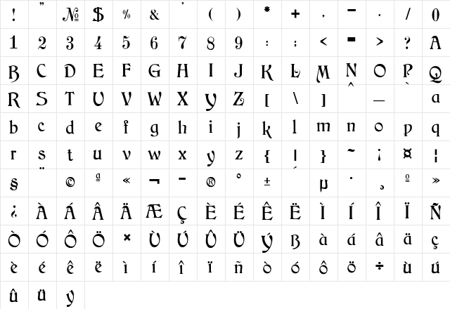JMH Arkham Regular  glyph index