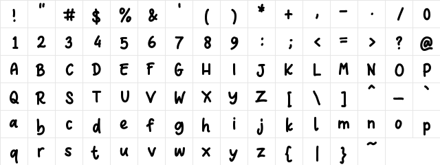 Nocturnal Hand Bold  glyph index